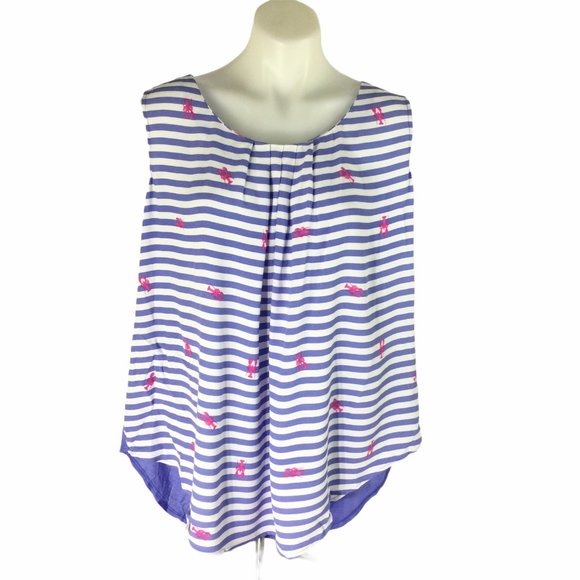 Joules Tops - Joules Womens 14 Tank Top Blue White Striped Pink Lobster Print Sleeveless  nwt